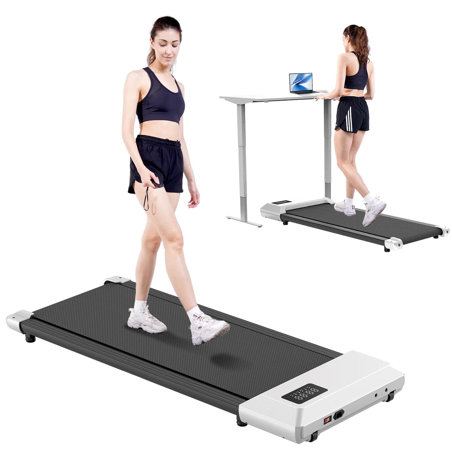 2in1 Walking Pad Mini Treadmill Portable for Home&Office Under Desk LCD Screen Max 250lbs Quiet Treadmills Exercise Machine