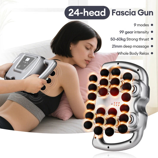 24-Head Fascia Gun 9 Modes High Frequency Vibration Body Massage Gun Back Neck Shoulder Waist Massager Muscle Masajeador