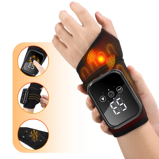Electric Hand Wrist Massager 5 Levels Hot Compress 3 Levels Vibration Massage Wrist Guard Band Rechargeable Heating Wristband