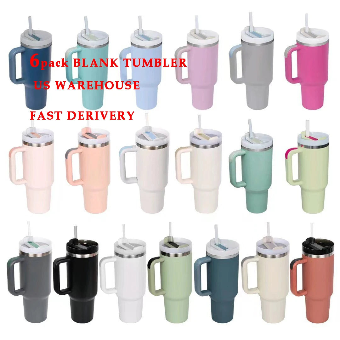 6pack US Warehouse NEW 40oz  Stainless Steel  Double Wall Keep Cold For A Long Time With Handle  Wholesale Bluk Tumbler