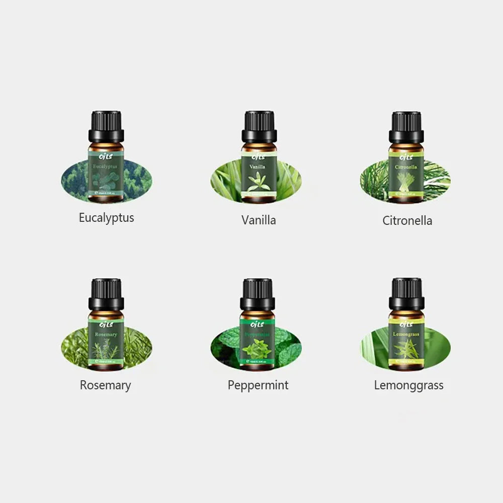 6-Piece Essential Oil Set with 6 Fragrance Options -Oils for Aromatherapy, Used For Diffuser Aroma Relax (Includes Eucalyptus,Va