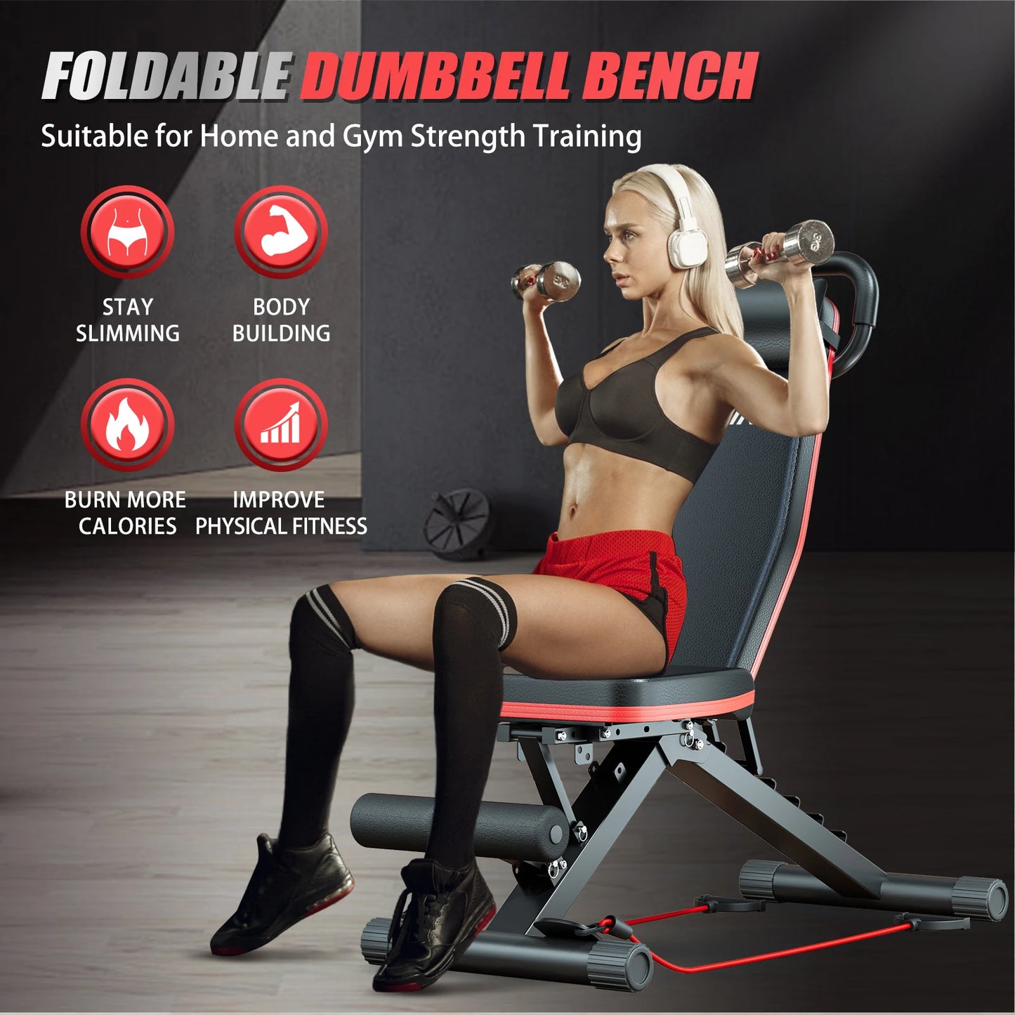 14-in-1 Foldable Dumbbell Bench Weight Pre-Assembled Multi-Functional 1000 lbs 6 Adjustable Levels for Full Body Workout