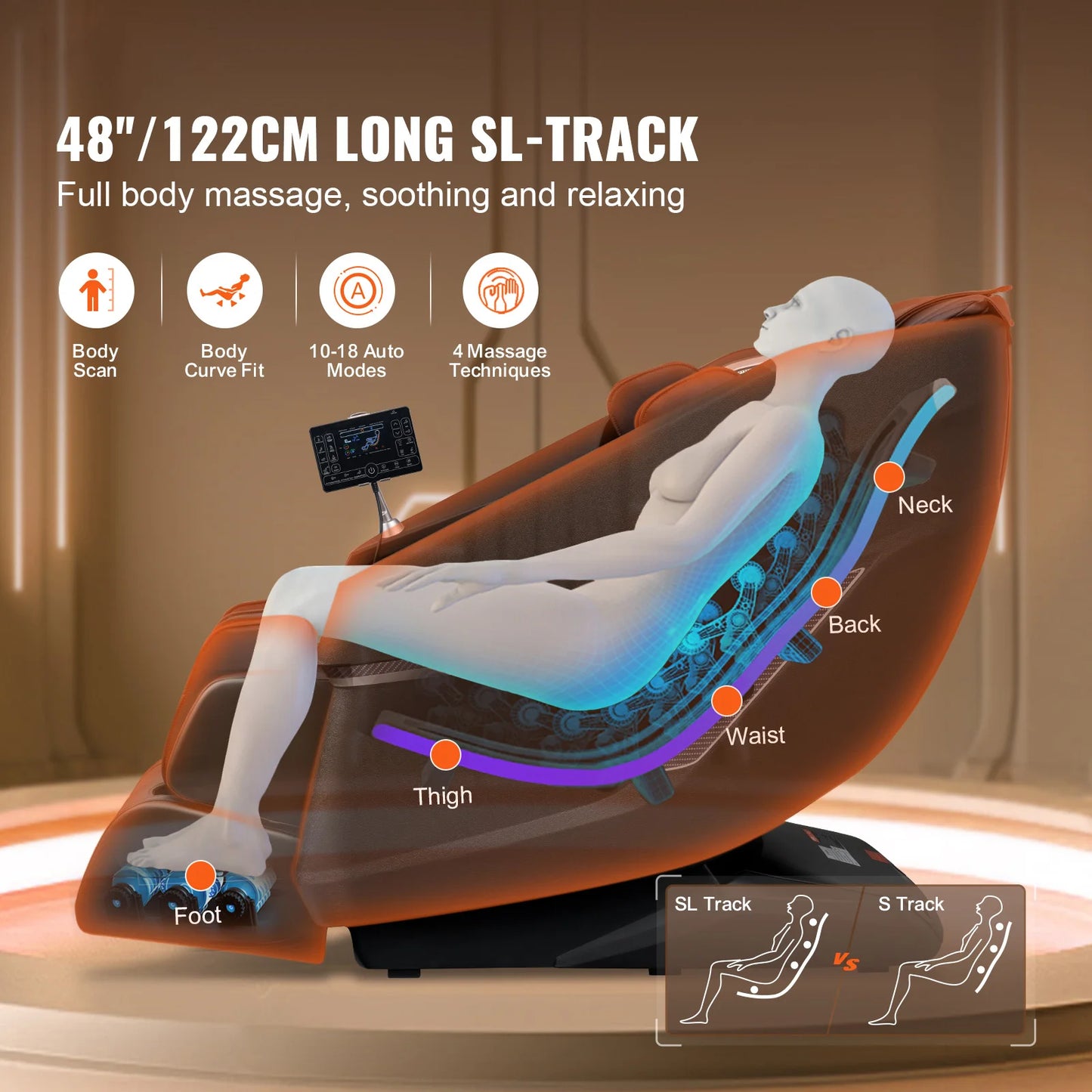 SucceBuy Massage Chair Full Body Zero Gravity Recliner with Multi Auto Modes 3D Shiatsu Heating Bluetooth Speaker Foot Roller