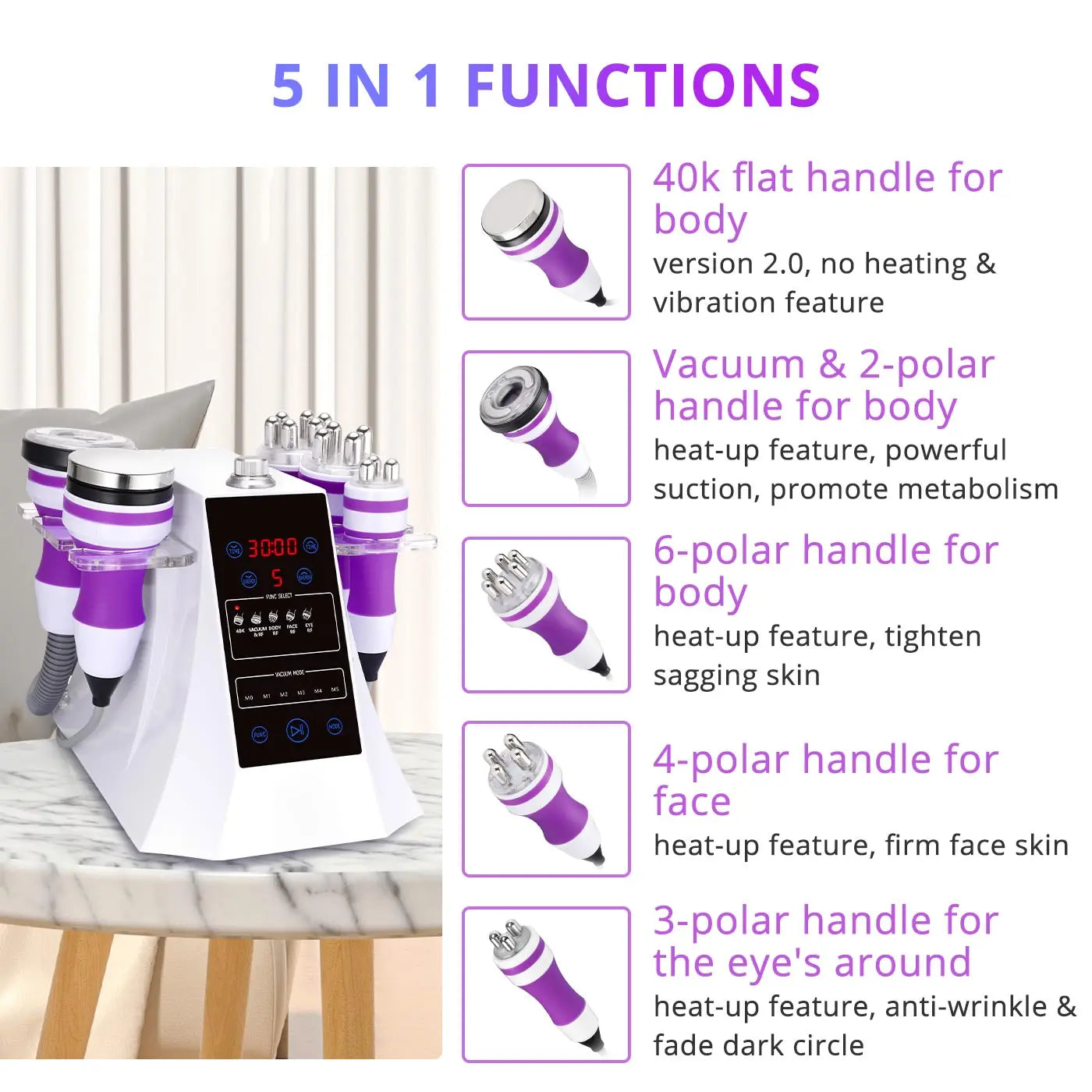 5 In 1 Unoisetion Cavitation Vacuum RF Skin Lifting Beauty Machine